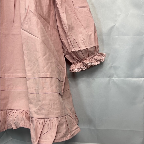 Dudu Cream dusty rose embroidered bib collar long sleeve dress size 5-6 NEW - Picture 5 of 15